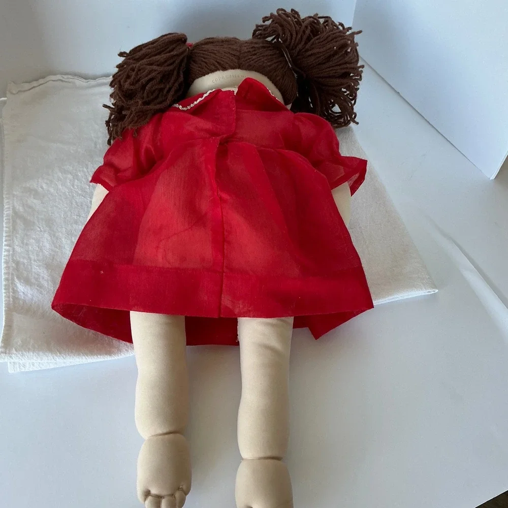 Vintage 1984 Doll Brown Yarn‎ Hair Red Dress 18in Retro Toy